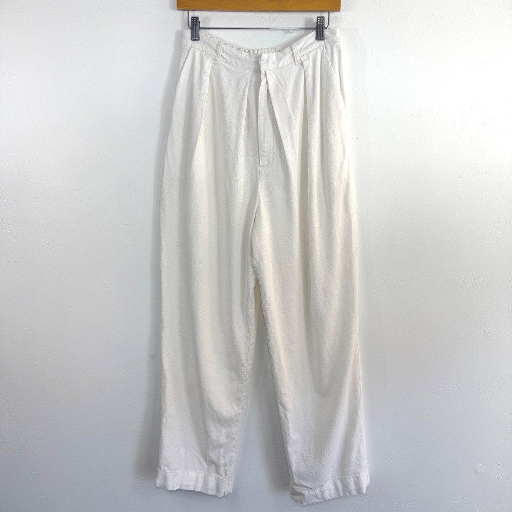 Free People Linen Blend Pleated Trousers Cream Relaxed Boho Coastal Minimalist M